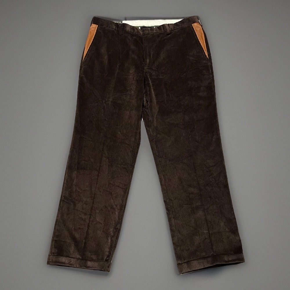 Orvis Mens Brown Leather Trim Super Cords Corduroy Pants Brisbane Moss 42x31
